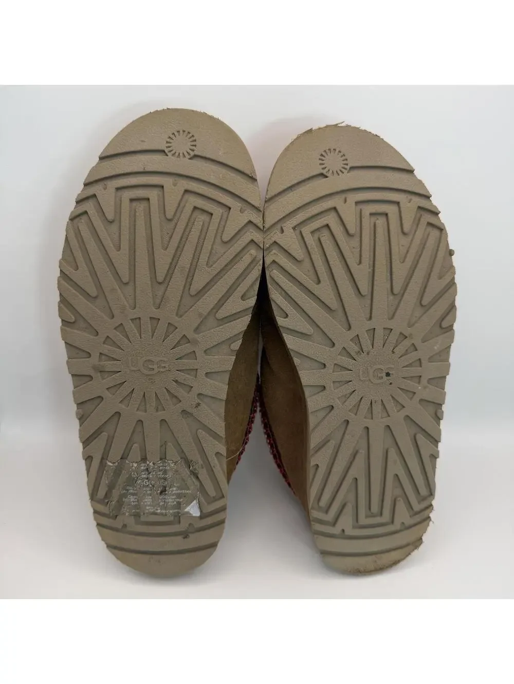 UGG Size 5 Brown Suede Slippers Red Trim Tasman Tazz Braid Shearling - Picture 4 of 7